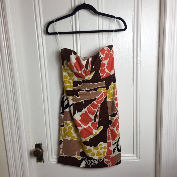 Tibi Dresses & Skirts - Tibi vintage orange brown strapless pattern dress